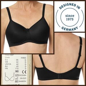 Amoena Non Wired Padded Bra Mara 44865 Size 42 D Black NWT